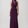 Arra Chiffon And Lace Halter Maxi Dress – Plum Arra Chiffon And Lace Halter Maxi Dress – Plum