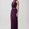 Arra Chiffon And Lace Halter Maxi Dress – Plum Arra Chiffon And Lace Halter Maxi Dress – Plum
