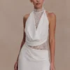 Arra Chiffon And Lace Halter Mini Dress – White Arra Chiffon And Lace Halter Mini Dress – White