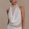Arra Chiffon And Lace Halter Mini Dress – White Arra Chiffon And Lace Halter Mini Dress – White