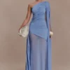Asher Slinky One Shoulder Maxi Dress – Cornflower Blue Asher Slinky One Shoulder Maxi Dress – Cornflower Blue