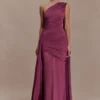 Asher Slinky One Shoulder Maxi Dress – Neutral Plum
