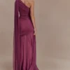 Asher Slinky One Shoulder Maxi Dress – Neutral Plum