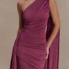 Asher Slinky One Shoulder Maxi Dress – Neutral Plum