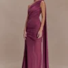 Asher Slinky One Shoulder Maxi Dress – Neutral Plum