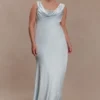 Ashley Cowl Neck Lace And Satin Maxi Dress – Ice Blue Ashley Cowl Neck Lace And Satin Maxi Dress – Ice Blue