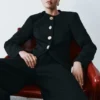 Asia Mixed Button Blazer – Black