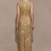 Astor Hand Embellished Maxi Dress – Gold