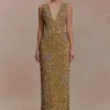 Astor Hand Embellished Maxi Dress – Gold
