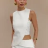 Astrid Asymmetric Sleeveless Suiting Top – White Astrid Asymmetric Sleeveless Suiting Top – White