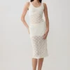 Atlantis Crochet Knit Midi Skirt – White