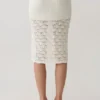 Atlantis Crochet Knit Midi Skirt – White