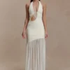 Aubree Crepe And Mesh Maxi Dress – Ivory