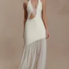 Aubree Crepe And Mesh Maxi Dress – Ivory
