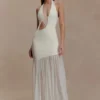 Aubree Crepe And Mesh Maxi Dress – Ivory