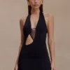 Aubree Crepe And Mesh Mini Dress – Black