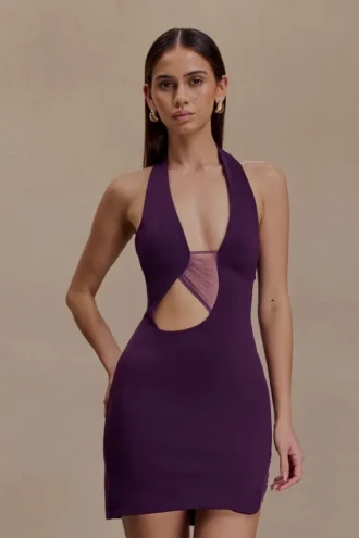 Aubree Crepe And Mesh Mini Dress – Purple
