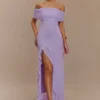 Audrey Off Shoulder Mesh Maxi Dress – Lilac