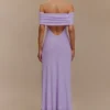 Audrey Off Shoulder Mesh Maxi Dress – Lilac