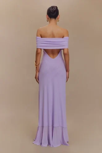 Audrey Off Shoulder Mesh Maxi Dress – Lilac