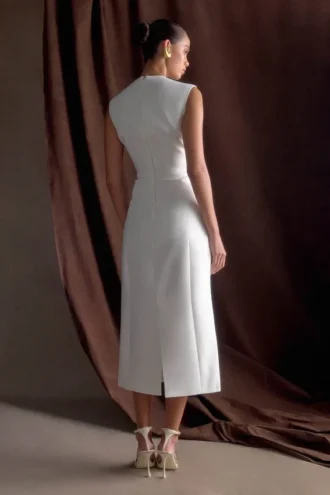 Audrine Suiting Sleeveless Midi Dress – Ivory
