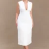 Audrine Suiting Sleeveless Midi Dress – Ivory