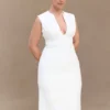 Audrine Suiting Sleeveless Midi Dress – Ivory