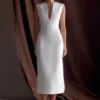 Audrine Suiting Sleeveless Midi Dress – Ivory