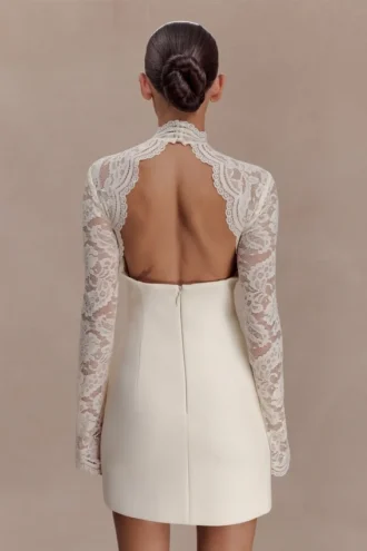 Aurelie Long Sleeve Lace Mini Dress – Ivory