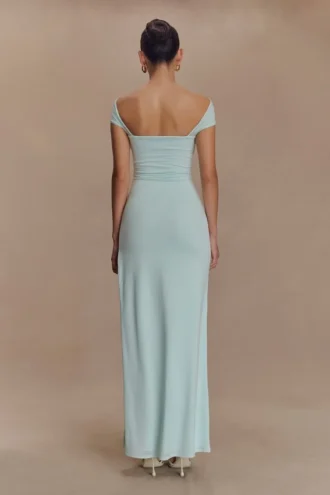 Aurora Slinky And Mesh Split Maxi Dress – Lagoon