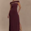 Aurora Slinky And Mesh Split Maxi Dress – Mahogany Aurora Slinky And Mesh Split Maxi Dress – Mahogany