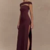 Aurora Slinky And Mesh Split Maxi Dress – Mahogany Aurora Slinky And Mesh Split Maxi Dress – Mahogany