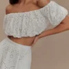 Autumn Off Shoulder Broderie Top – White