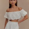 Autumn Off Shoulder Broderie Top – White