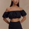 Autumn Off Shoulder Bubble Top – Black Autumn Off Shoulder Bubble Top – Black