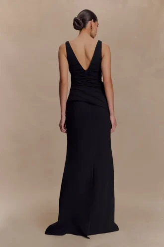 Axton Low Neck Maxi Dress – Black