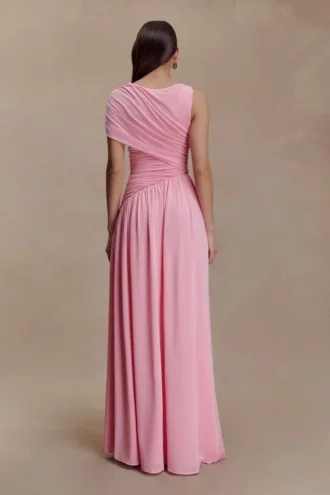 Ayeshya Slinky Asymmetric Maxi Dress – Candy Pink