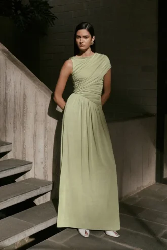 Ayeshya Slinky Asymmetric Maxi Dress – Sage