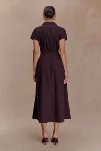 Aysha Buttoned Linen Midi Dress – Chocolate