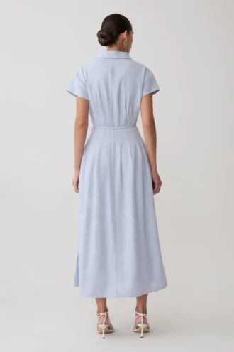 Aysha Buttoned Linen Midi Dress – Cornflower Blue