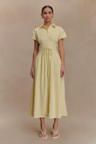 Aysha Buttoned Linen Midi Dress – Lemon