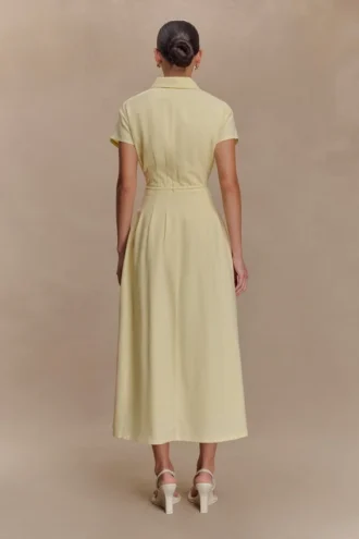 Aysha Buttoned Linen Midi Dress – Lemon