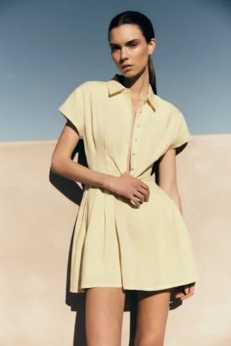 Aysha Buttoned Linen Mini Dress – Lemon