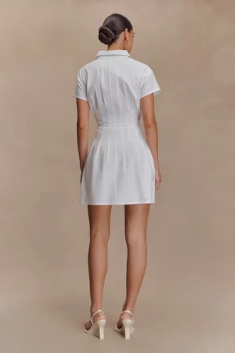 Aysha Buttoned Linen Mini Dress – White