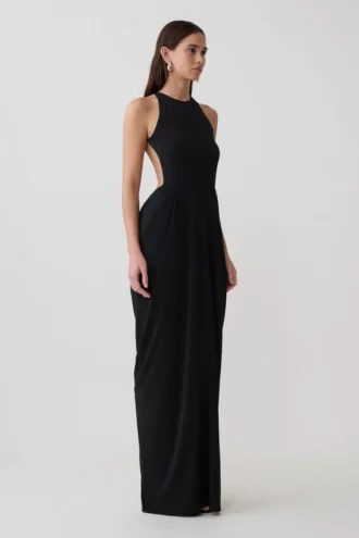 Bahari Low Back Halter Maxi Dress – Black