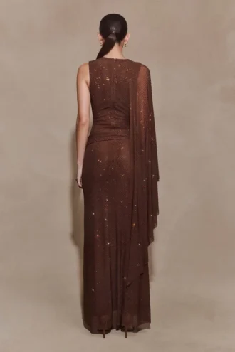 Bakari Diamante Cape Maxi Dress – Chocolate