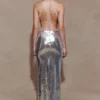 Baldwin Sequin Cut Out Maxi Dress – Silver Baldwin Sequin Cut Out Maxi Dress – Silver