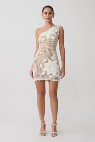 Barker Hand Crochet Knit Mini Dress – White