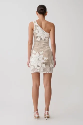 Barker Hand Crochet Knit Mini Dress – White