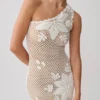Barker Hand Crochet Knit Mini Dress – White